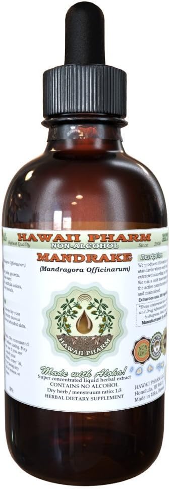 Hawaii Pharm Mandrake Alcohol-free Liquid Extract, Mandrake (Mandragora Officinarum) Dried Root Glicerite Natural Herbal Supplement, USA 2 onças