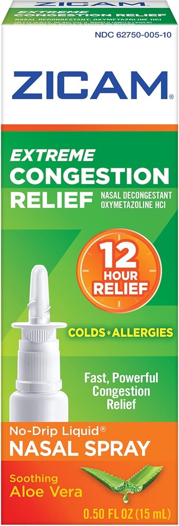 Zicam Extreme Congestion Relief No-Drip Liquid Nasal Spray com calmante Aloe Vera, 0,5 onça (Pacote de 2)