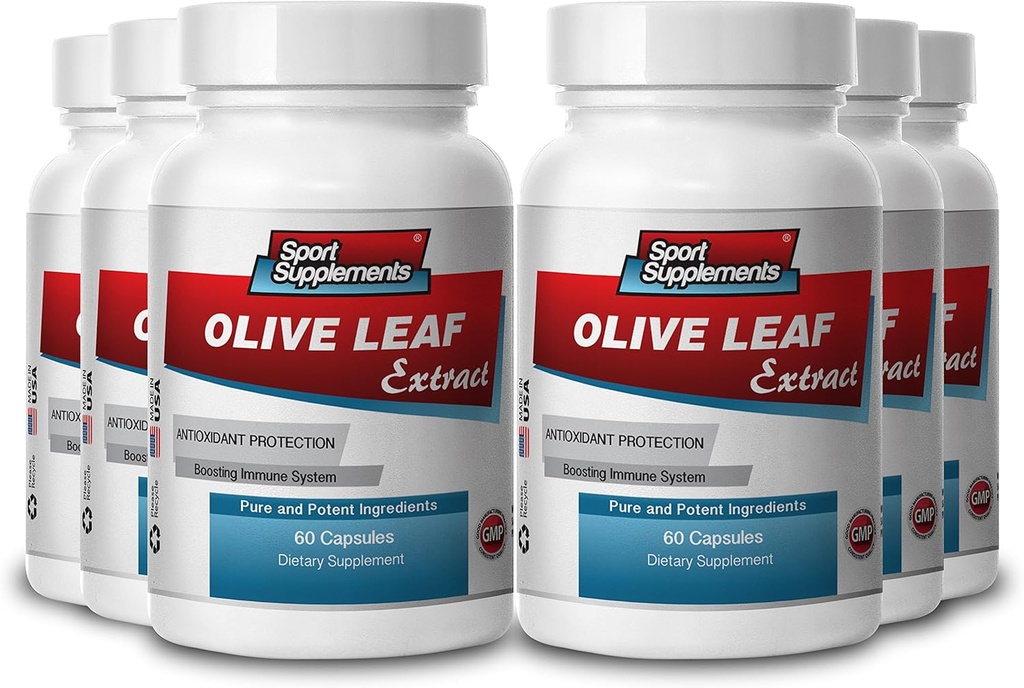 Suplementos esportivos Olive Leaf Extract poderoso antioxidante, sistema imunológico saúde 500mg (6 garrafas, 360 cápsulas)