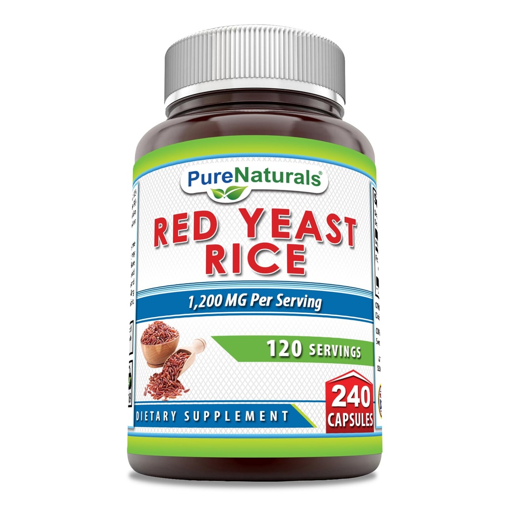 Puro Naturals Red Yeast Rice 1200 Mg por serviço, 240 Cápsulas Suplemento □ Não-GMO □ Gluten Free □ Made in USA