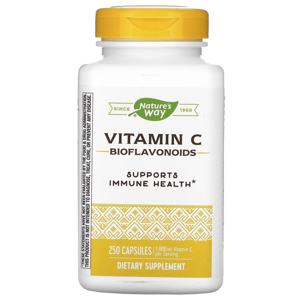 Vitamina C da Via Natural com Bioflavonóides, Suporte Imune*, Vitamina C de alta potência por 2 cápsulas servindo, Promove Colágeno*, 1.000 mg por 2 cápsulas servindo, 250 cápsulas (Packaging May Vary)