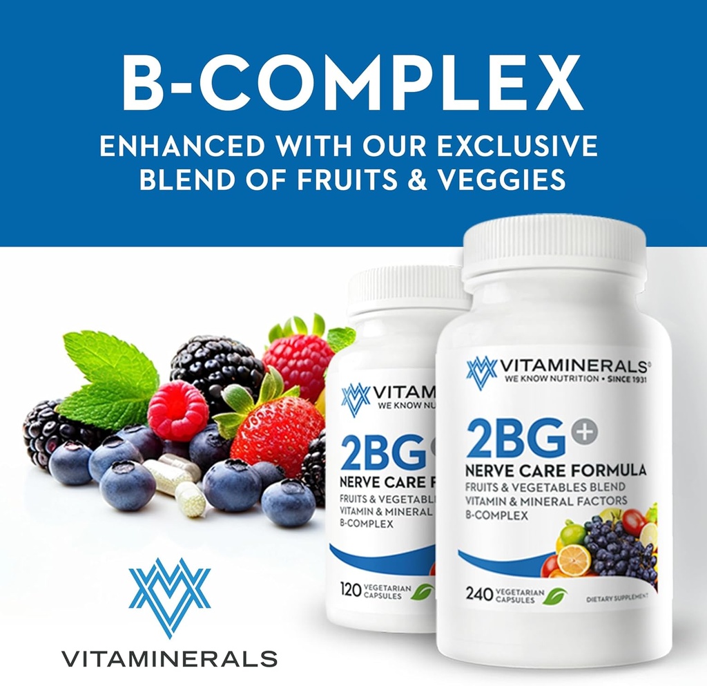 Vitaminerais 2BG+TM B Complexo Imune Suporte Complexo de Alta Potência B Complexo de Frutas e Vegetais Mistura de 120 tampas Veggie