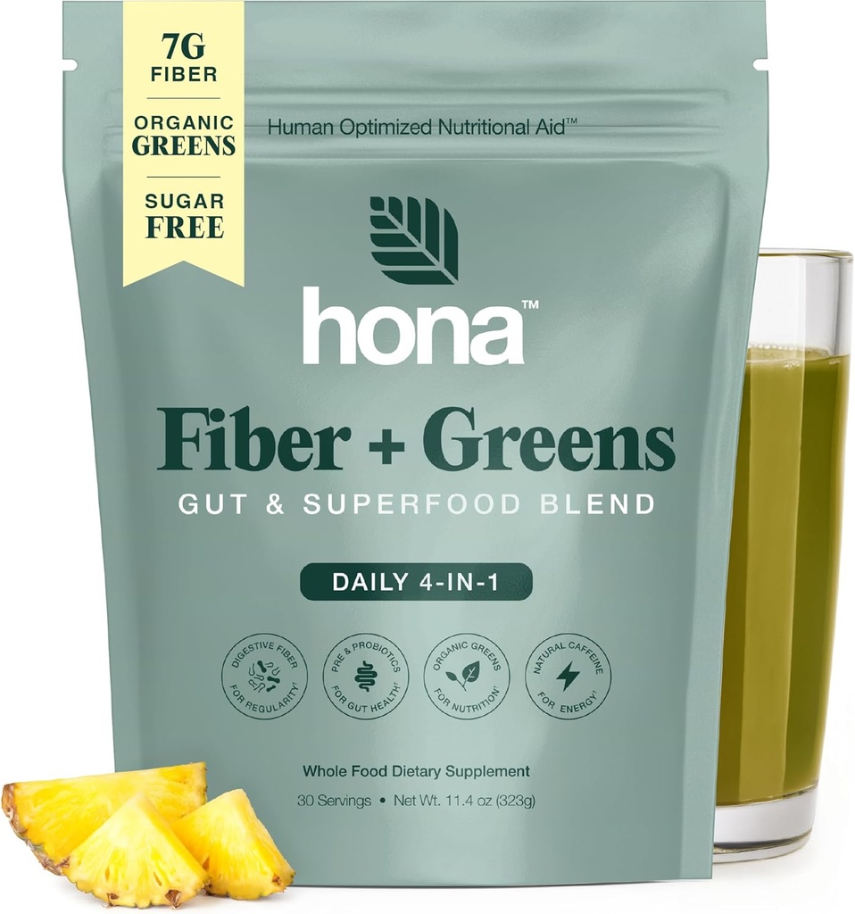 Gut & Superfood Mistura, Verdes em pó com prebióticos, Probióticos, Fibra & Cafeína Natural, Sem glúten, Livre de açúcar, Lacticínios, Vegan Não GMO Greens Superfood Pó, 30 Srvgs
