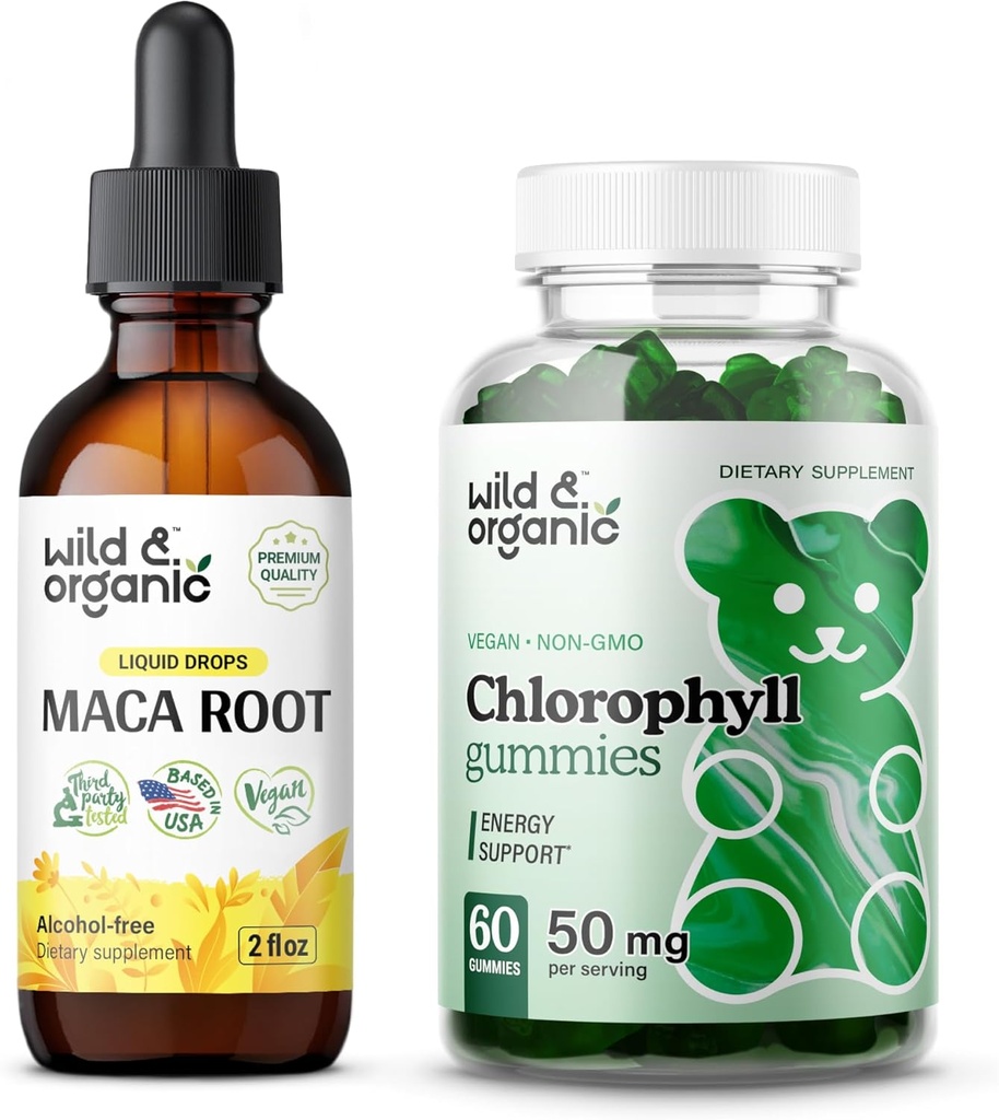 Maca selvagem & orgânica raiz tintura 2 fl oz & pastilhas de clorofila