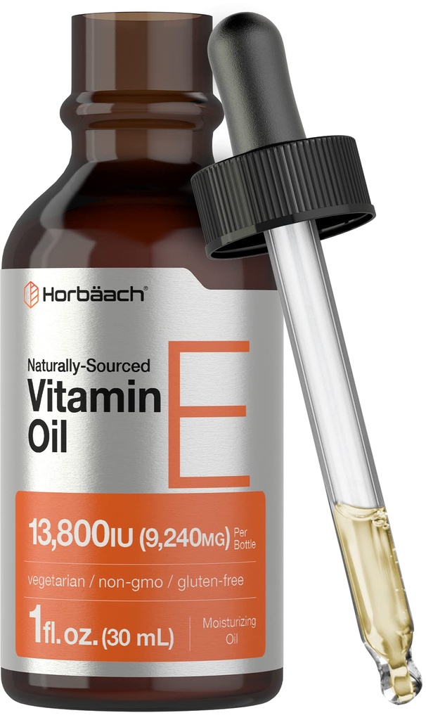 Horbäach Vitamina E Oil, 13,800UI , 1 oz , Vegetarian, Non-GMO, and Gluten Free Formula , naturalmente fonte suplemento líquido