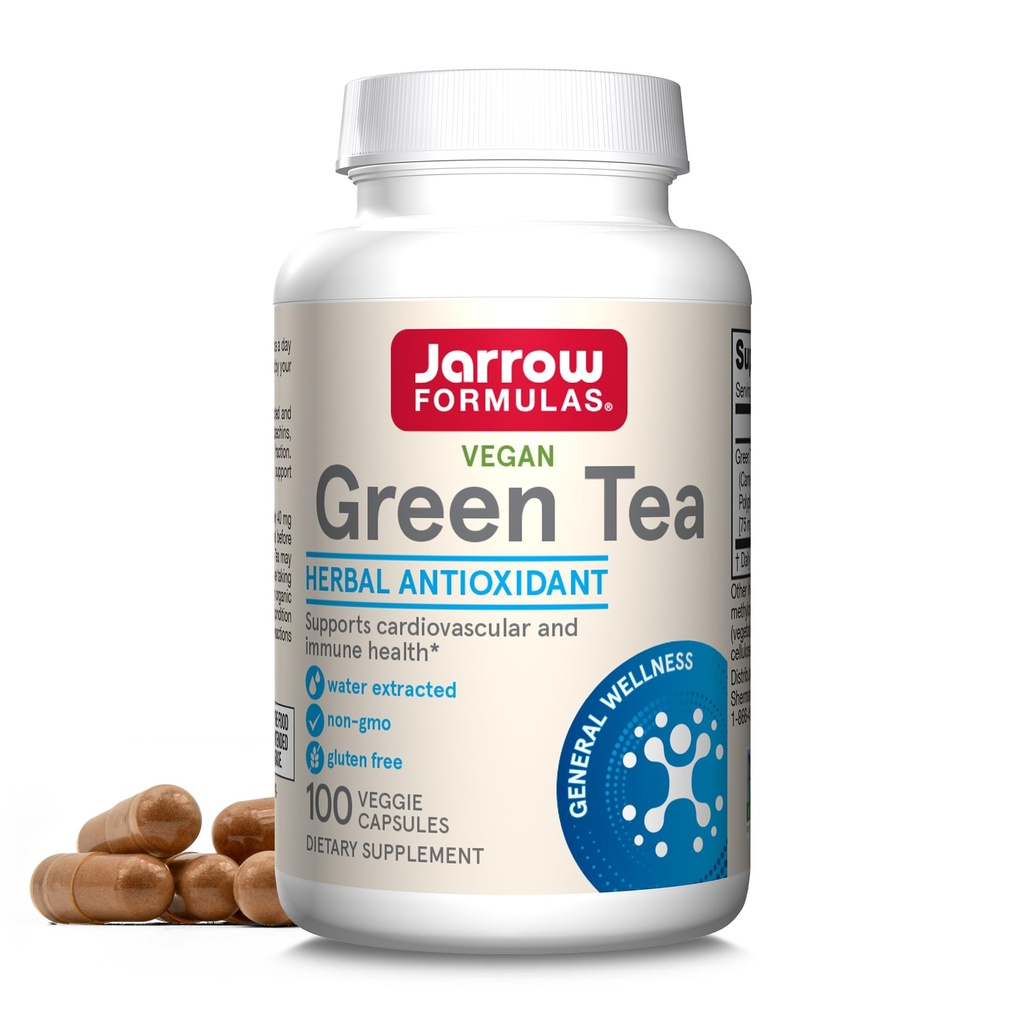 Jarrow Fórmulas Green Tea Herbal Antioxidant 500 mg, Suplemento dietético, Saúde Cardiovascular e Imune, 100 Cápsulas, 100 dias de fornecimento