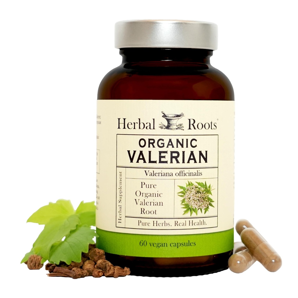 Ervas Raízes Puro Orgânico Valério Raízes Cápsulas - 900 mg - Não-Habit Formando com sem Melatonina, Não-GMO - 60 Conde Cápsulas Vegan, Suplemento de Ervas