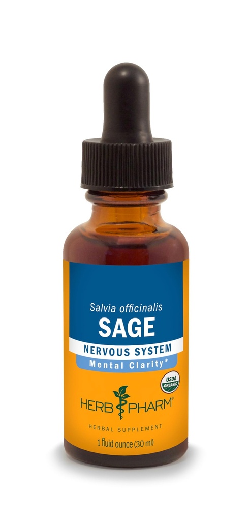 Herb Pharm Certified Organic Sage Liquid Extract for Mental Clarity Support - 1 once