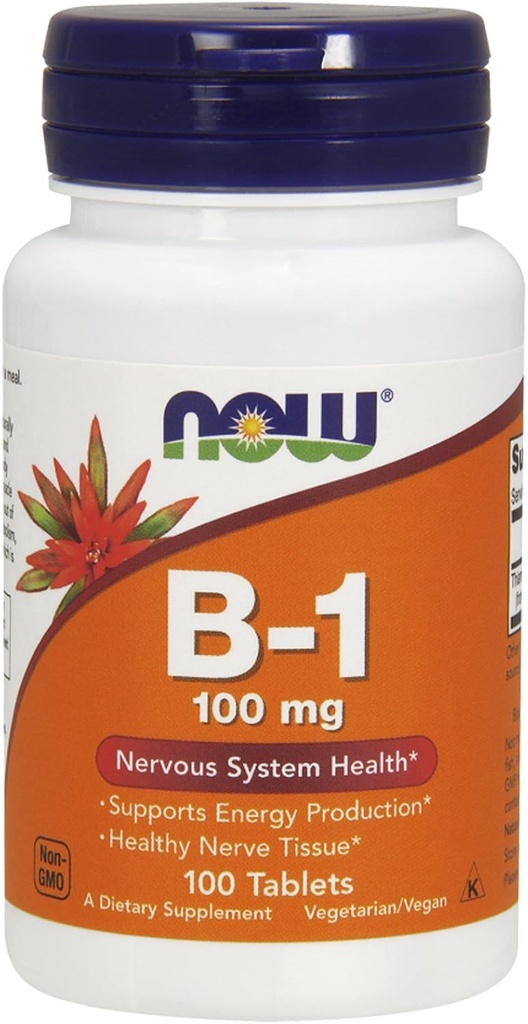 Now Vitamina B-1 (tiamina) 100 mg, 100 comprimidos (embalagem de 4)