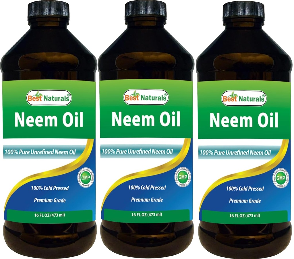 Melhor Naturals 100% Puro óleo Neem, 100% frio prensado e não refinado - 16 OZ (3 garrafas)