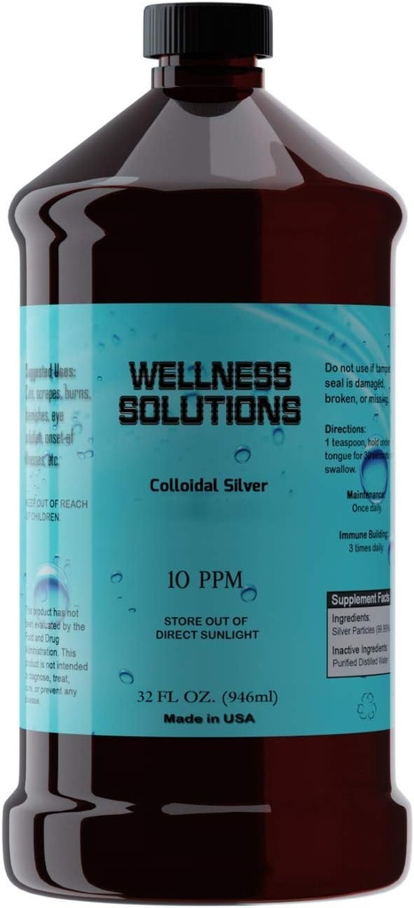 Colloidal Silver - Soluções de bem-estar - Vegan - Gluten Free 32 fl. oz