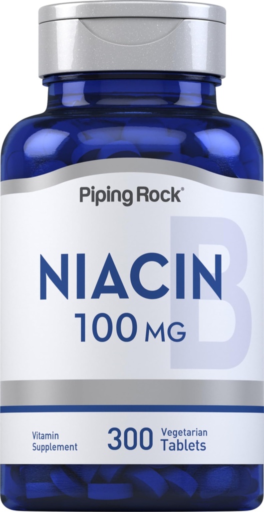 Piping Rock Niacin Supplement for Women and Men (100mg) 300 Comprimidos com Flushing Ácido Nicotínico, Vegetariano, Não-GMO, Gluten Free