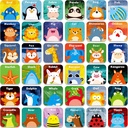 Hebayy 36 animais emparelhados jogo cartoon flash cards apagable (72 PCs, cada medida 2” X 2”)
