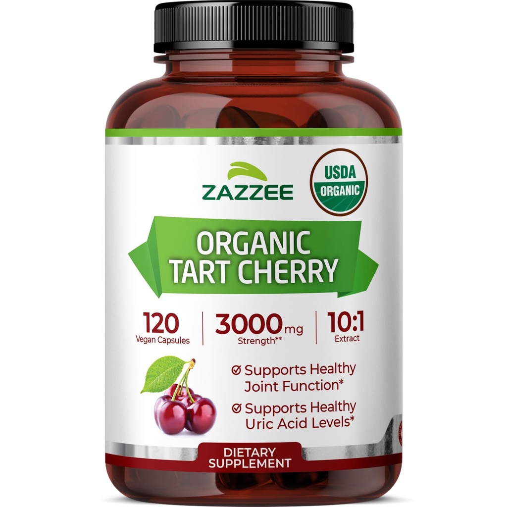 Zazzee USDA Organic Tart Cherry 10:1 Extract, 3000 mg Força, 120 cápsulas Vegan, Fornecimento de 4 meses, Padronizado, Concentrado 10X Extract, 100% Vegetariano, Certified Organic, All-Natural e Não-GMO