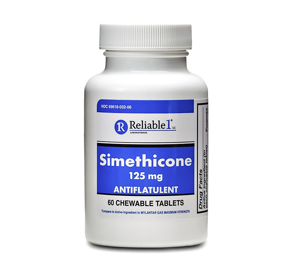 Reliable-1 laboratórios Simethicone 125mg Alívio de gás Comprimidos de resistência extra Bloating Alívio de gás Comprimidos anti Flatulência, rápido alívio de gás para adultos