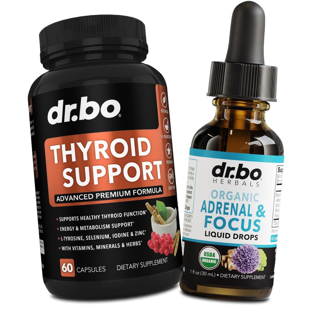 Suporte de tireóide e gotas de foco adrenal - Complexo Suplemento de tireóide com L-Tirosina Iodo de selênio e suplementos de suporte adrenal orgânico Drops de foco líquido - Cérebro natural e fadiga de memória Atenção