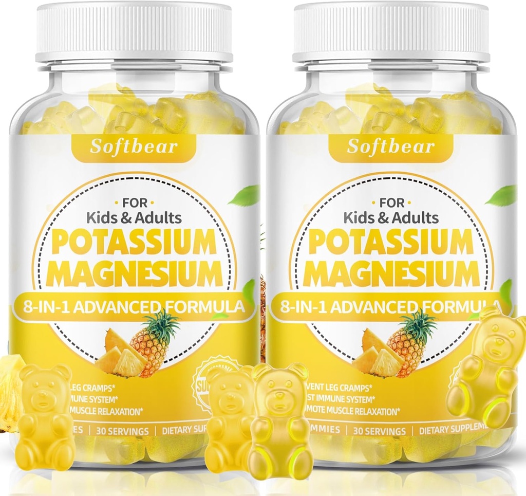 Pastilhas de potássio para adultos, Suplemento de magnésio de potássio sem açúcar com vitamina B6 CoQ10 para Cães musculares Vegan Abacaxi sabor 120 Pastilhas