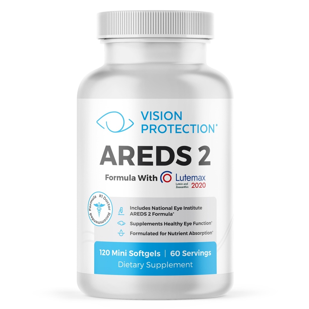 AREDS 2 Suplemento Ocular Vitamina & Minerais para Saúde Ocular, Lutemax 2020 com Instituto de Olhos Naturais AREDS 2 Ingredientes de Estudo Lutein, Vitamina C, & Zeaxanthin, 120 Mini Softgels