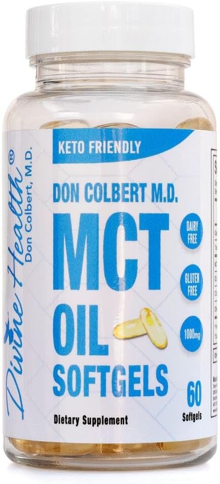 Dr. Colbert, MD MCT Oil Softgels por Keto Zona & Saúde Divina, 1000mg de cocos orgânicos, 60 Softgels