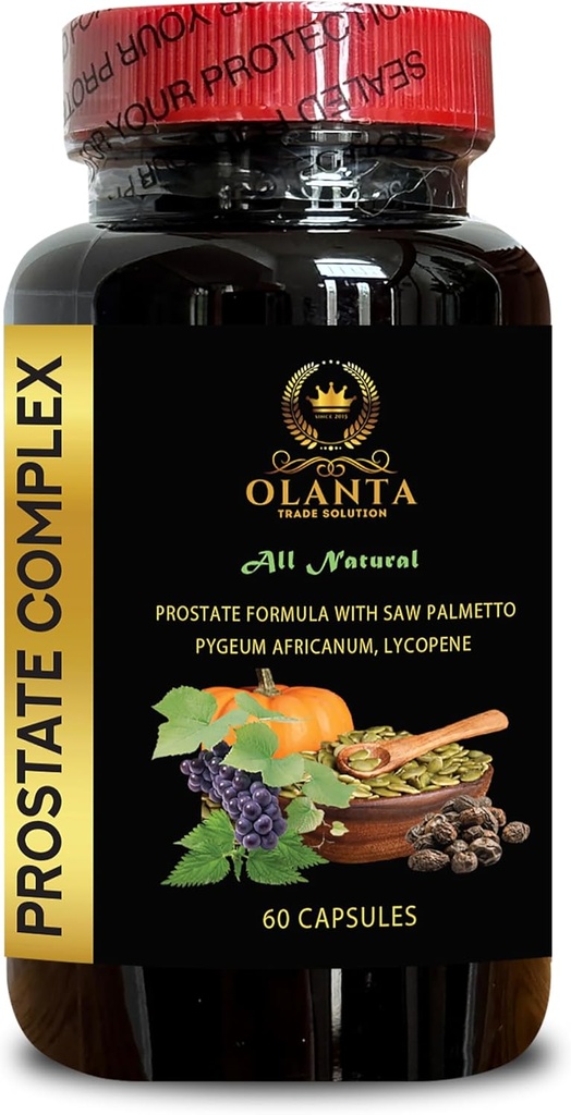 Complexo de próstata Tudo Natural - Apoio Nutricional para Próstata, Suplementos de Próstata Natural para Homens com Extrato de Palmetto Serra Orgânica - 1 Garrafa 60 Cápsulas