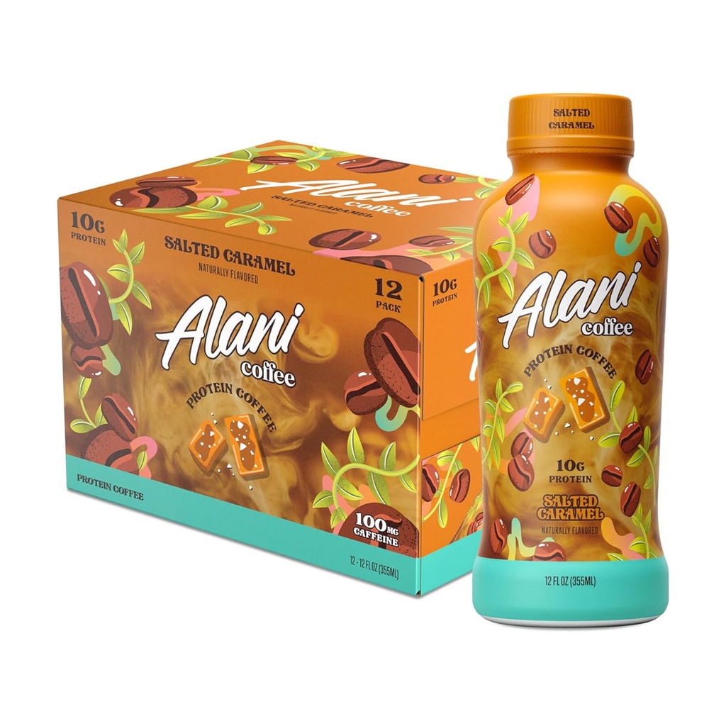 Alani Nu proteína café salteado CARAMEL Pronto para beber cerveja fria com 10g de proteína 100mg Cafeína 90 Calorias, naturalmente aromatizado 12 garrafas Fl Oz