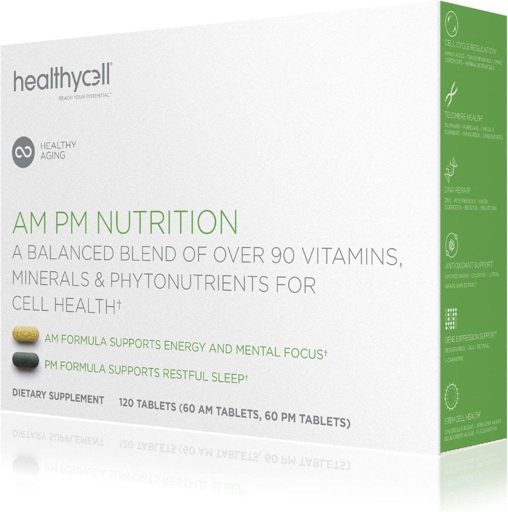 HealthyCell AM PM Nutrition for Day & Night - Mistura de 90 Vitaminas, Minerais, Probióticos & Nutrientes Suporta Saúde Geral, Energia, Foco & Sono - Multivitamin Natural para Homens e Mulheres - 30 Servimentos