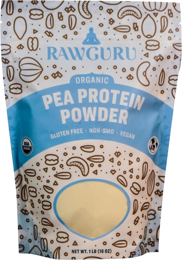 RawGuru Organic Pea Protein Powder - 16 oz - USDA Orgânico □ Gluten Free □ Non-GMO Vegan