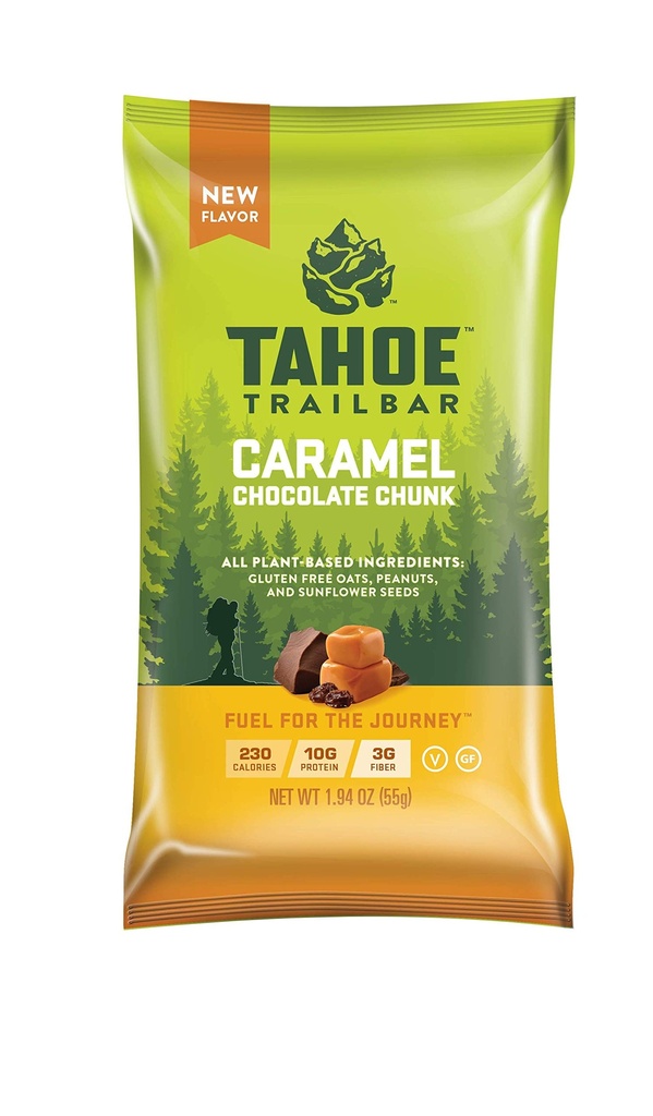 Tahoe Trail Bar, Bar de energia natural baseada em plantas (1.94 Once Protein Bar, 12 Count) Alta proteína não-GMO, Sem glúten, Vegan saudável Snacks - Caramel Chocolate Chunk
