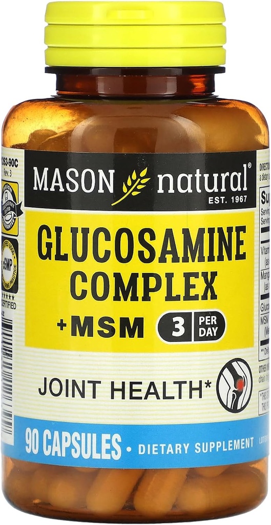 MASON NATURAL Glucosamina Complex Plus HSH com Vitamina C - Suporta Saúde Conjunta, Maior Flexibilidade e Mobilidade, 90 Cápsulas