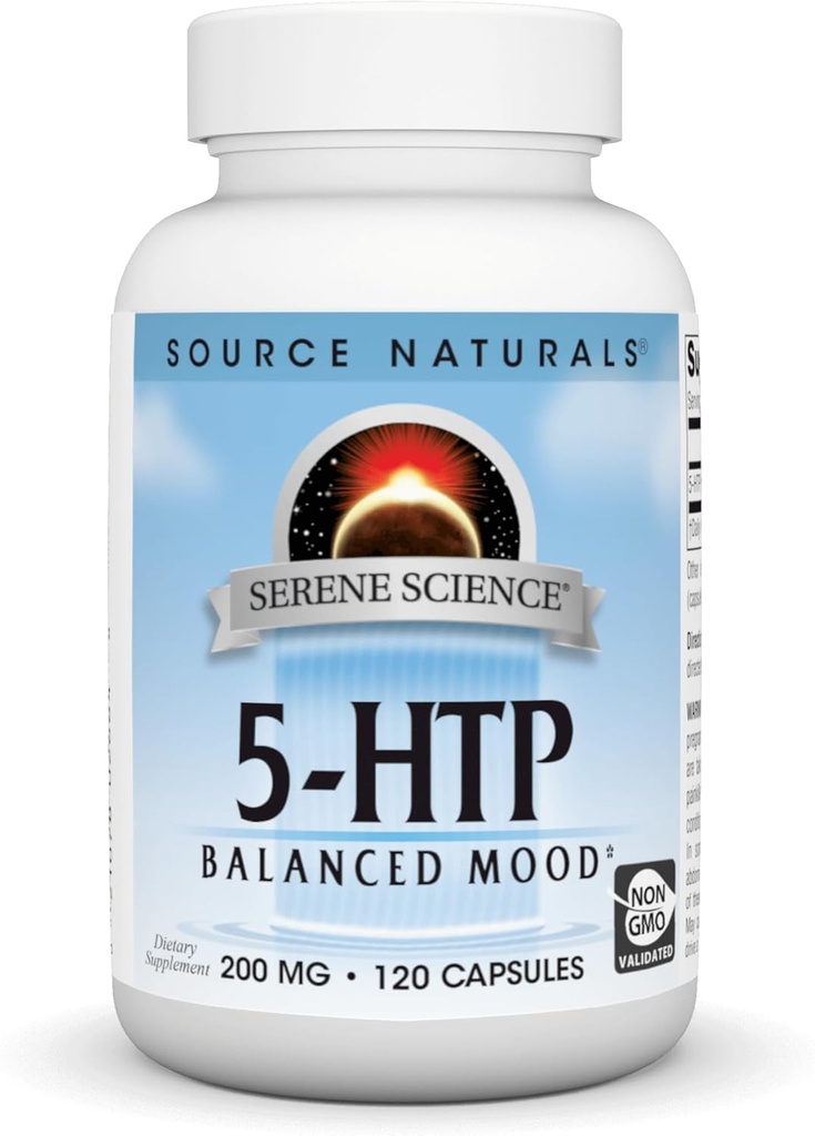 Fonte Naturals Sereno Ciência 5-HTP, Equilíbrio Mood*, Suplemento Dietário Não-GMO, 200 mg - 120 Cápsulas