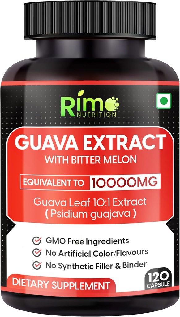 Extrato de Folha de Guava com Melon amargo 120 Veg Cápsulas 1000 mg por serviço (120 Cápsulas, Guava)