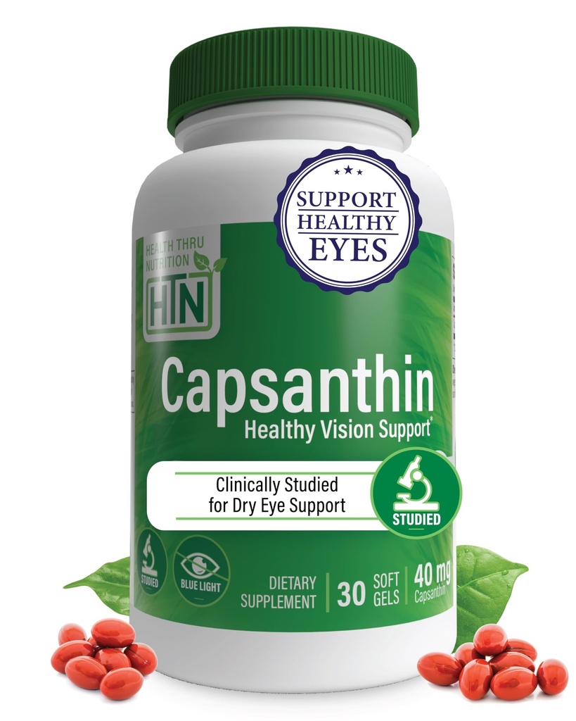 Saúde Thru Nutrition Capsanthin 40mg - Ultimate Eye Supplement □ Healthy Vision Support & Blue Light Protection Dry Eye Alief as CapsiClear Derived from Capsicum Annuum □ Pack of 30