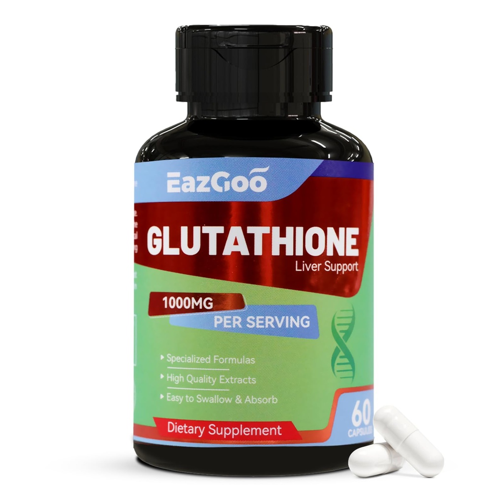 Suplemento de glutationa 1000mg Suplemento Antioxidante - Fórmula Vegan Premium para suporte imunológico, Brilho da pele e Detox Fígado – Alergen-Free, Não-GMO, Effective Wellness Boost (60 Cápsulas)