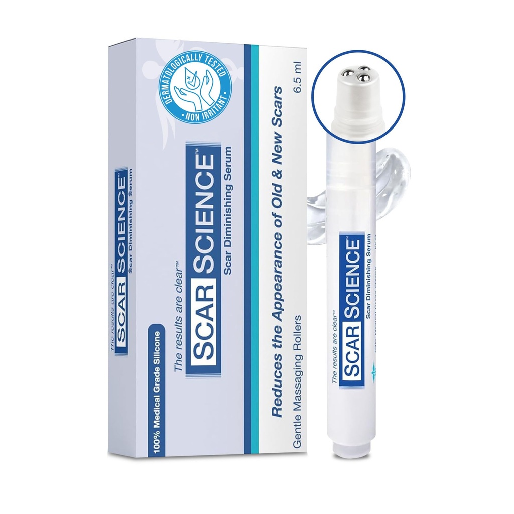 100% Silicone Scar Gel Cream Serum – Silicone + Massagem Power Duo Scar Therapy w / Tri-Roller Dica para Cirúrgico, C-Seção, Acne, Burn & Keloid Bump Scars – Hipoalergênico e Fragrância Livre