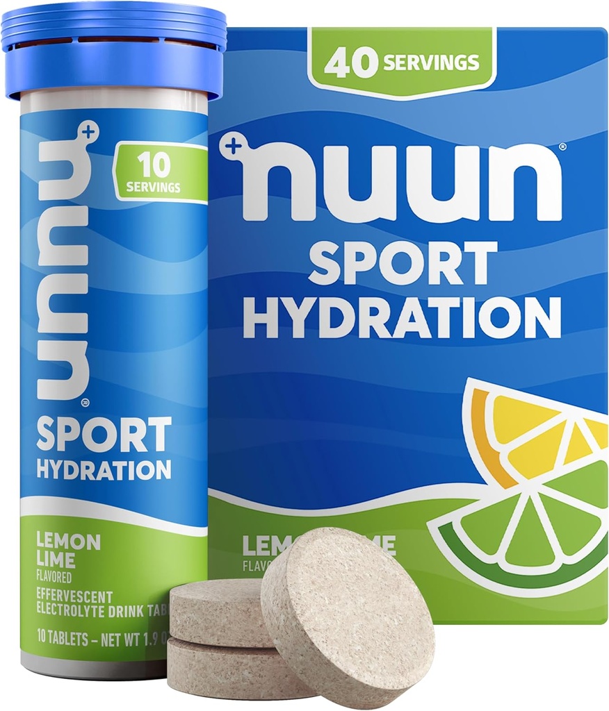 Nuun Sport Electrolyte Tablets com magnésio, cálcio, potássio, cloro e sódio, Gluten Free & Vegan, Limão, 4 Pack (40 Servings Total)
