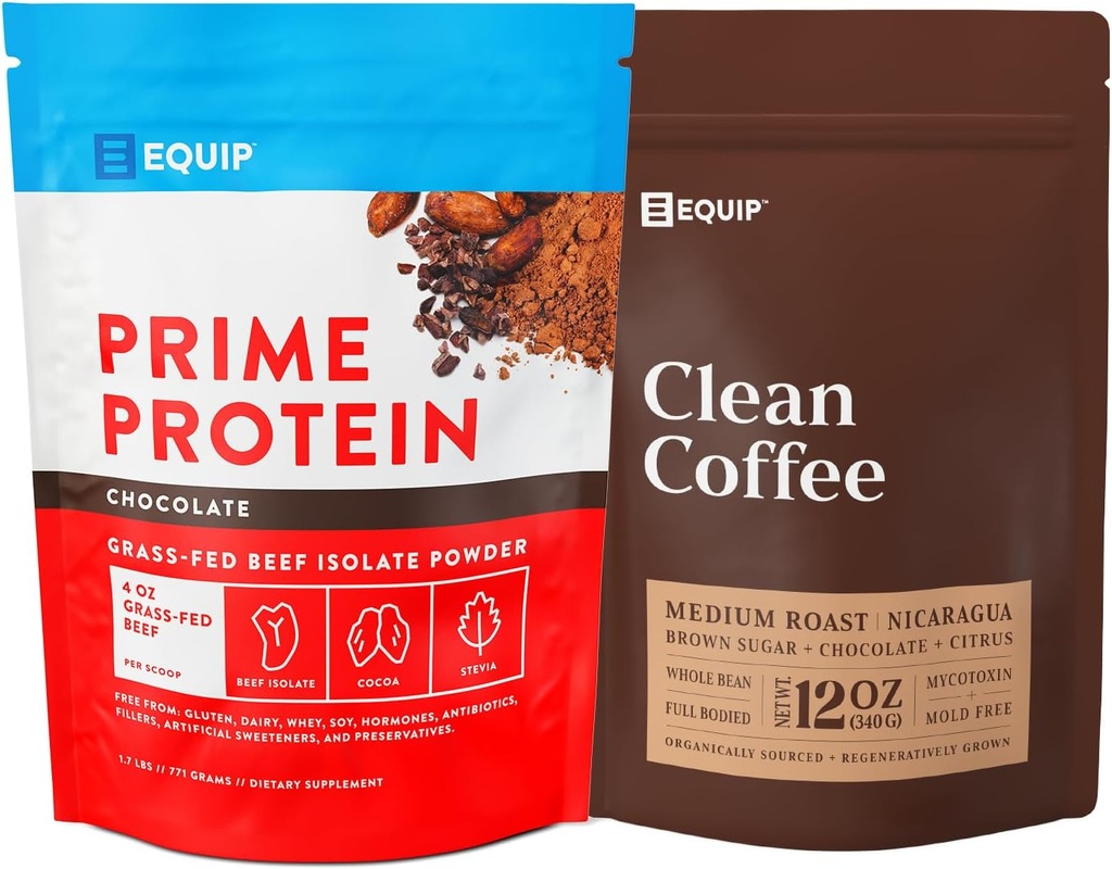 Equip alimentos Prime Protein Pó Chocolate e ouro padrão de café limpo
