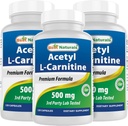 Best Naturals Acetil L-Carnitina (ALCAR) 500mg, 120 Cápsulas, 120 Servings - Non-GMO and Gluten Free, 1 Cápsula por Serving (3 Embalagem)