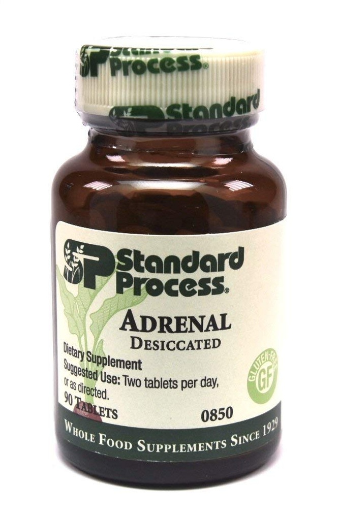 Processo padrão-Adrenal dessecado / Suporte adrenal para a produção de energia, função do sistema imunológico e saúde adrenal, sem glúten, 90 comprimidos