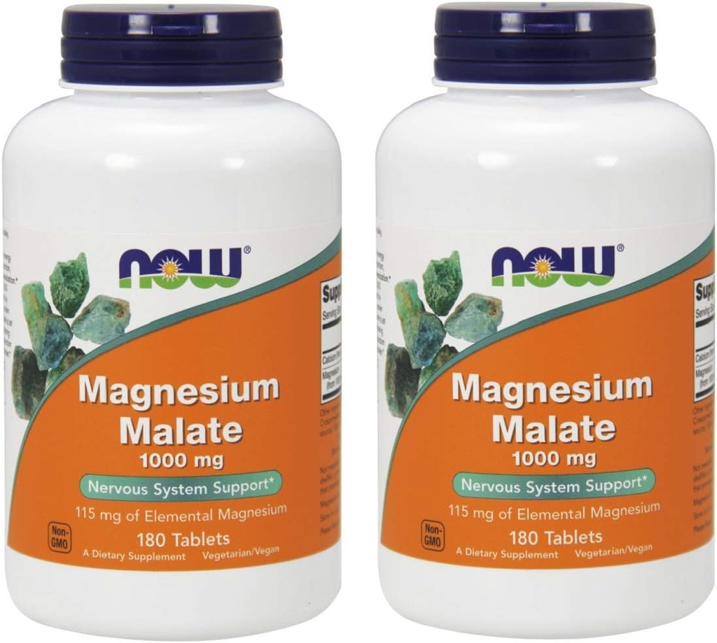 NOW Magnésio Malate 1000mg, 180 comprimidos (Pacote de 2)
