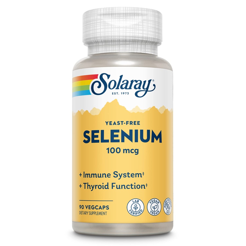 SOLARAY Selenium 100 mcg Suplemento para Mulheres & Homens - Selenium 100mcg Cápsulas, Thyroid & Imune Saúde Suporte, Levedura livre, L Selenometionina, Apoio antioxidante, Vegan - 90 Veg Caps