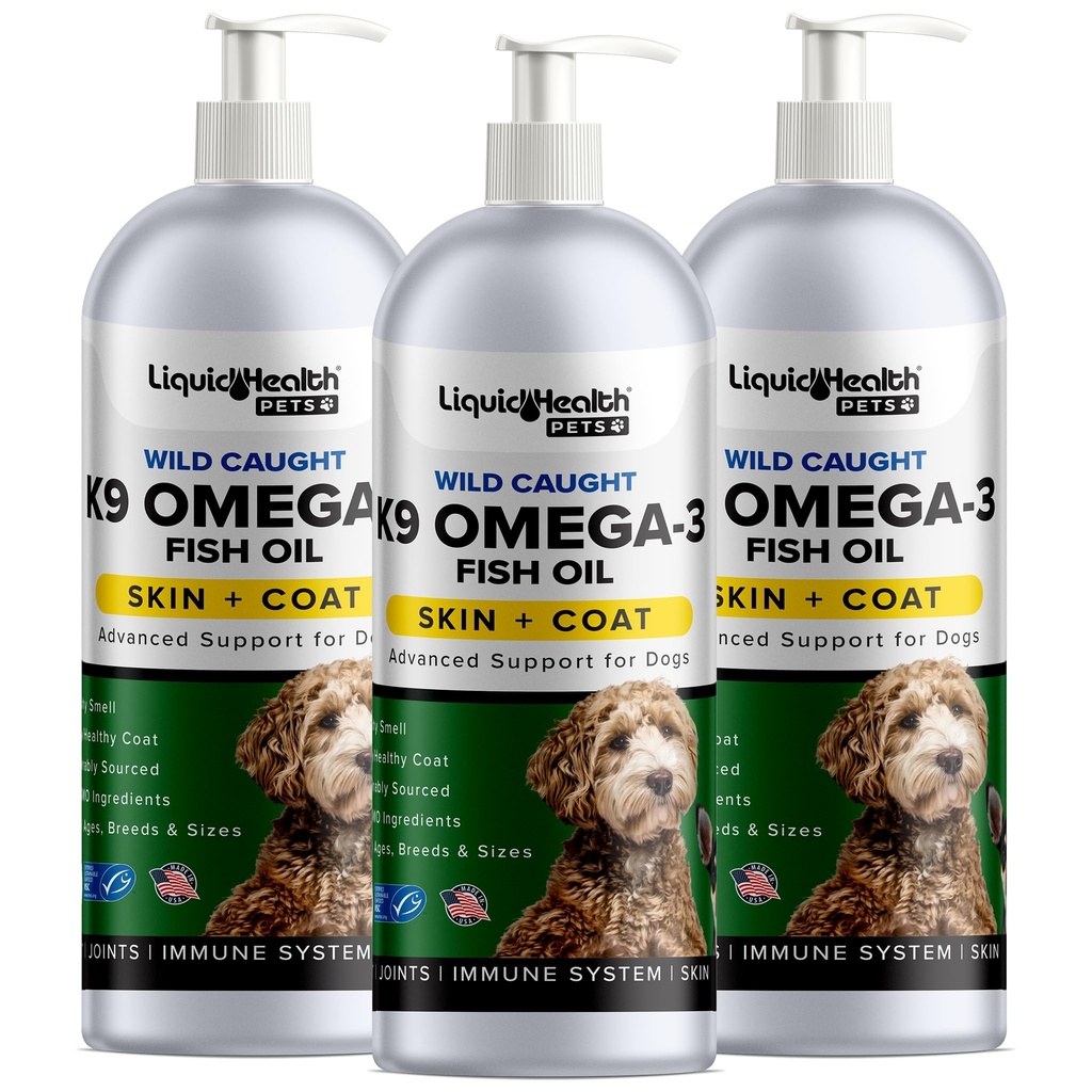 Líquido Saúde Animais de estimação K9 Omega 3 Óleo de peixe para cães - Líquido Omega 3 Suplemento para Animais de estimação com EPA + DPA + DHA - Reduzir Coceira & Descamação, Juntas de Apoio, Imunidade, Cérebro, Saúde do Coração - EUA Made (3 Pack)
