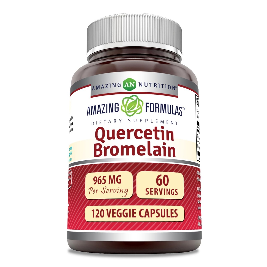 Fórmulas surpreendentes Quercetin 800mg com Bromelain 165mg, 120 Cápsulas Veggie Supplement □ Não-GMO □ Gluten Free □ Made in USA