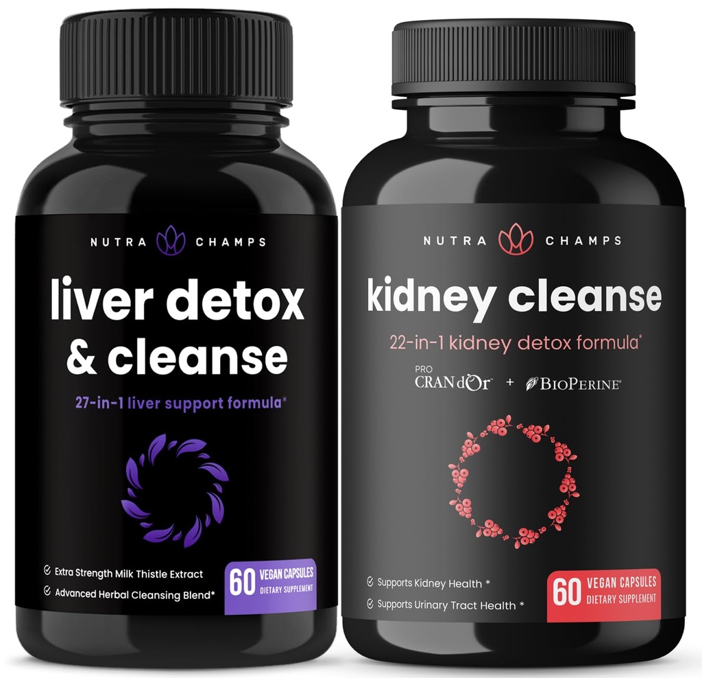 NutraChamps Liver Cleanse Cápsulas e Rim Cleanse Cápsulas 2 Embalagem