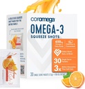 Coromega Omega 3 suplemento de óleo de peixe, 650mg de Omega-3s com 3X melhor absorção do que Softgels, sabor laranja, 30 pacotes de squeeze de serviço único