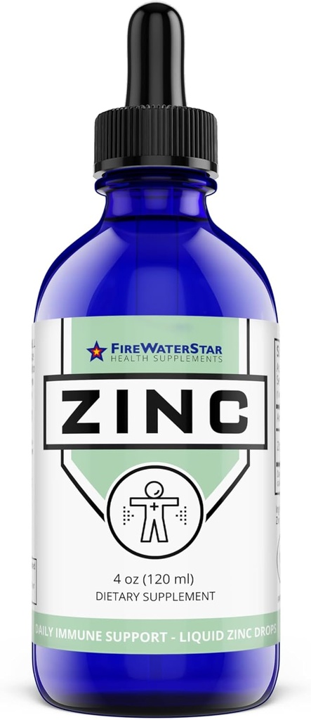 FWS Líquido Zinco Suplemento para Homens Mulheres Crianças, Orgânico não-GMO Vegan, Ionic Zinc Sulfate Drops, Imune System Boost Healthy Skin Support Global Wellness, 60 fornecimento dia, 4 onças
