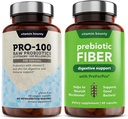Vitamina Bounty Pro-100 Probióticos e pacote de fibras prebióticas: Ultimate Gut Health Support com 13 Strains, 100 bilhões de UFCs, Zinco e vitamina C, cápsulas de libertação tardia - 90 cápsulas