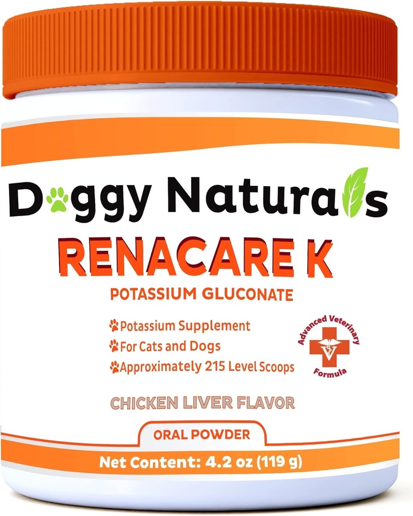 RenaCare K é para K Renal (Gluconato de Potássio) Pó de Potássio para Cães e Gatos, (4 onças) com Flavor de Fígado de Frango - 215 Level Scoop (O Made é EUA)