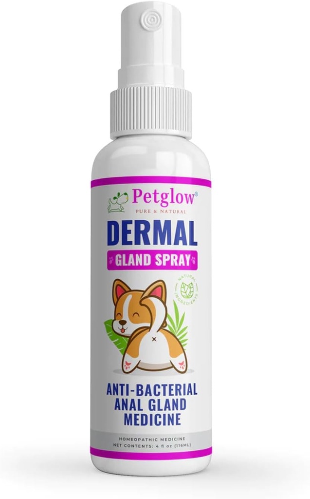 Petglow Anal Gland Medicine, Anal Limpeza para cães, Anal Gland Support, Pet Grooming Spray, Doces e previne cão Anal Gland Infecção, Felina Anal Relief Hygiene Spray - 4 fl oz