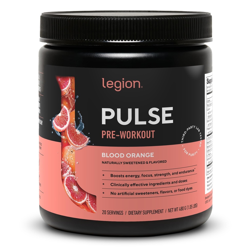 LEGION Pulso pré-treino - Todos os óxido nítrico natural pré-treino para aumentar a energia, creatina livre, naturalmente adoçado, Beta Alanine, Citrulina, Alpha GPC (Laranja de Sangue)