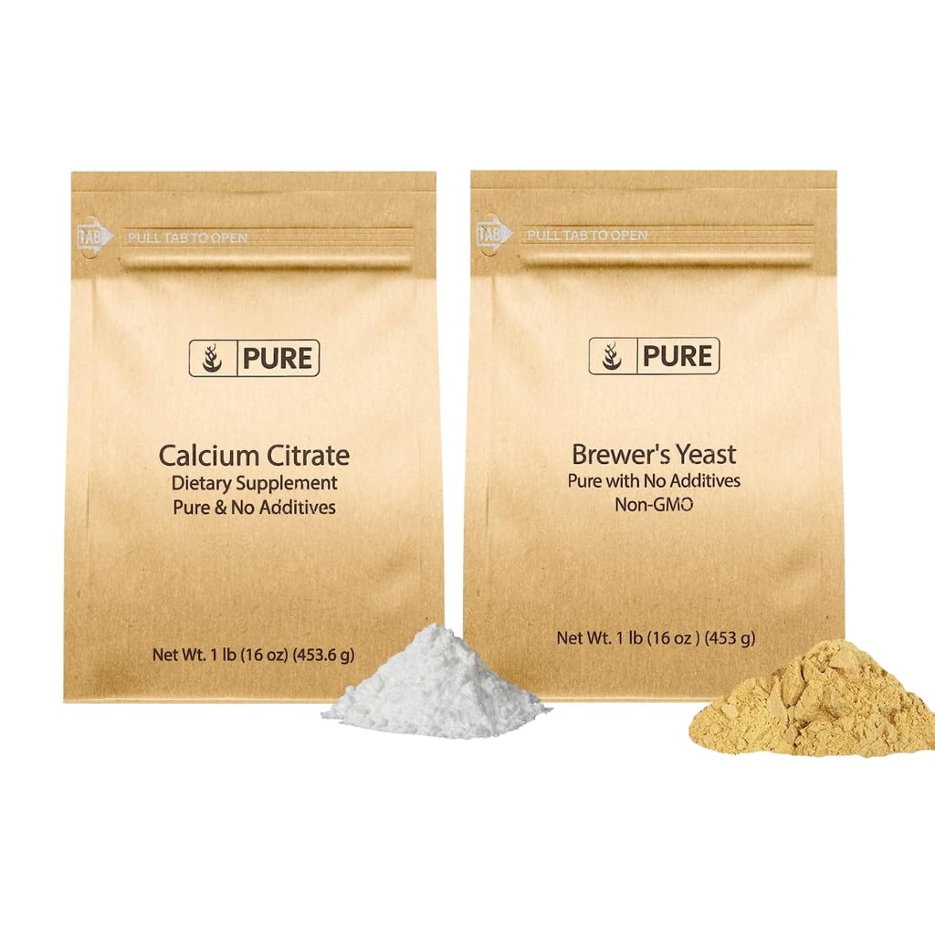 Pure Original Ingredients Brewer's Levedura e cálcio Citrate Bundle, 1 lb Cada, Sem aditivos ou enchimentos, Suplementos